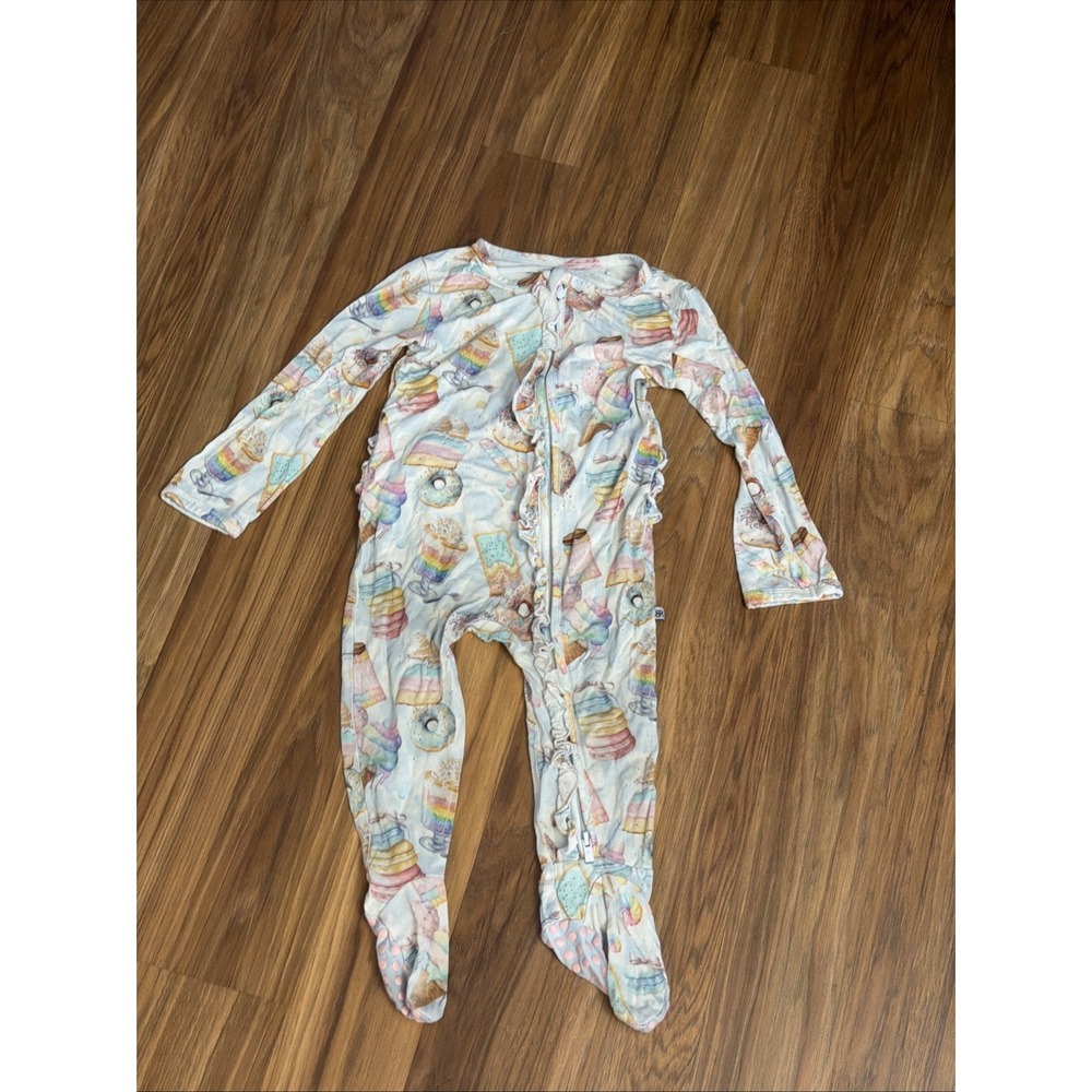 Bums & Roses Toddler Girls 2T Sweet Treats Bamboo Ruffle Bum Sleeper Pajamas